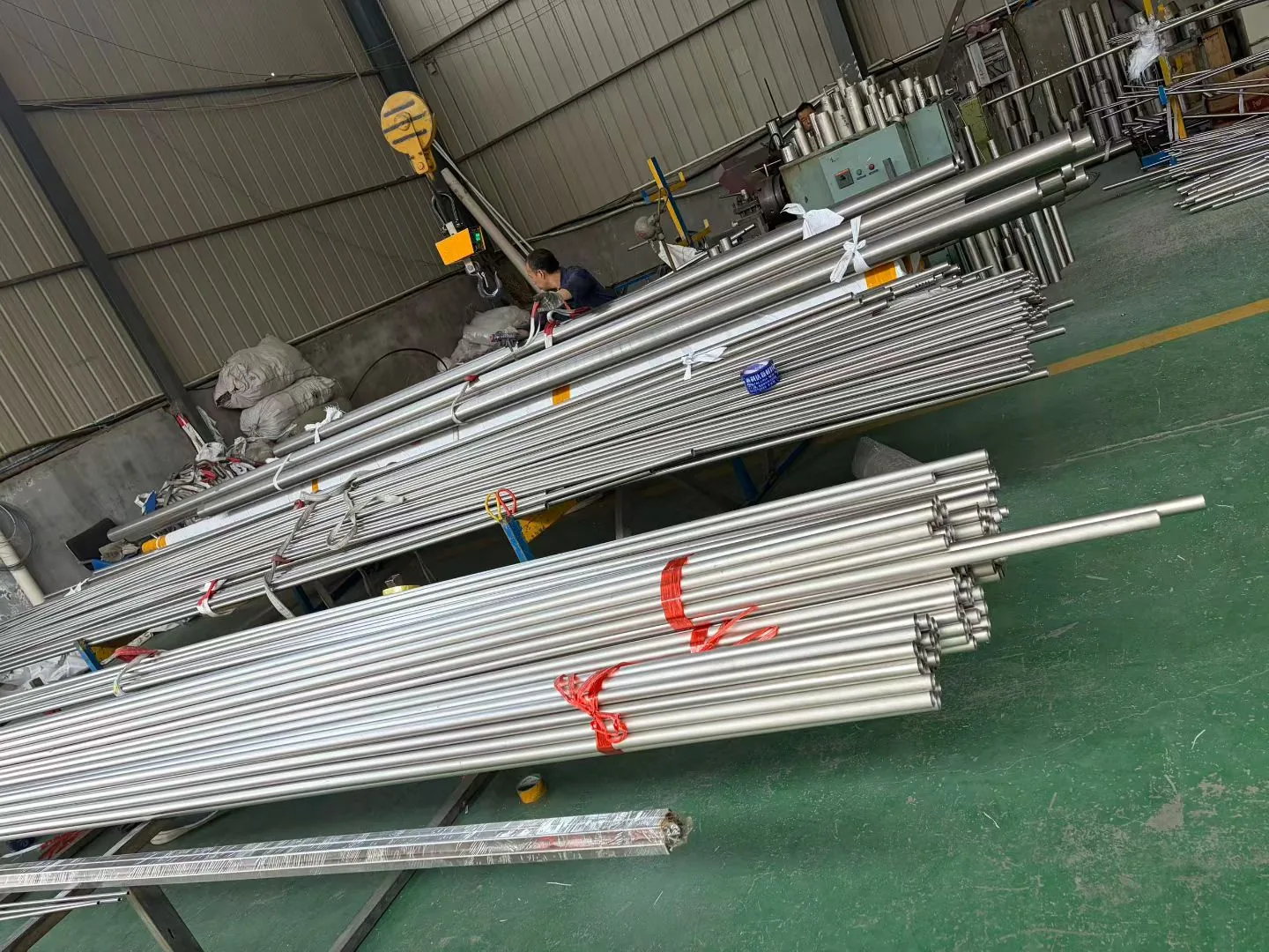 Bundles of titanium round bar in mill finish