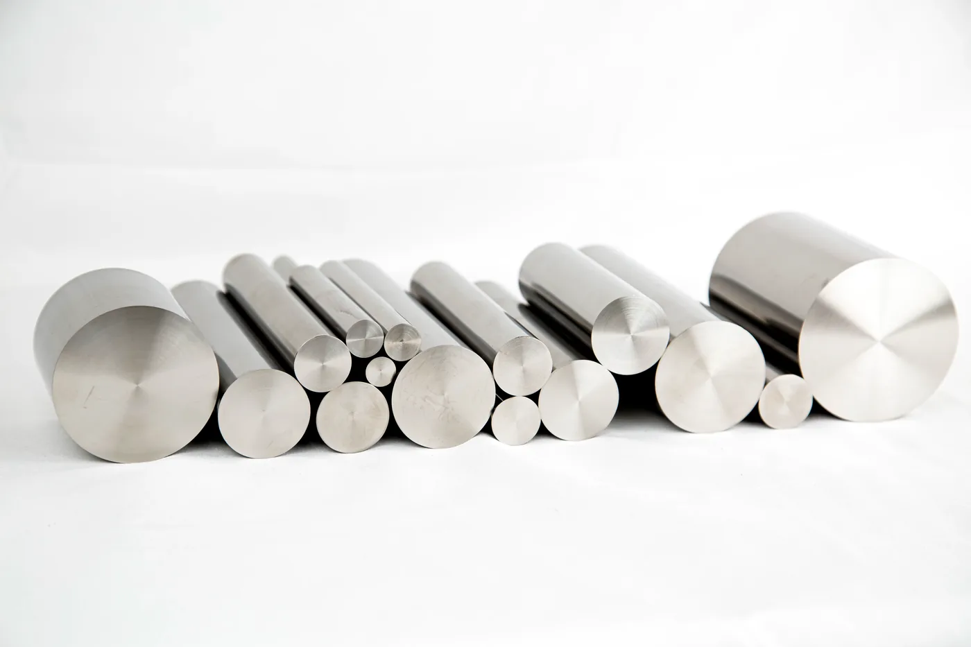 Ends of a bundle of titanium round bars showing circular cross sections