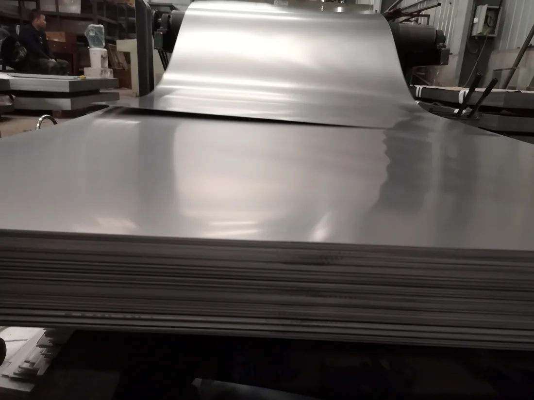 Thin titanium foil sheet on a workbench