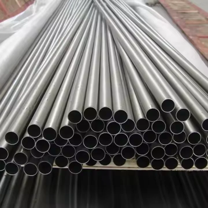 Bundle of seamless titanium tubes stacked at the ends