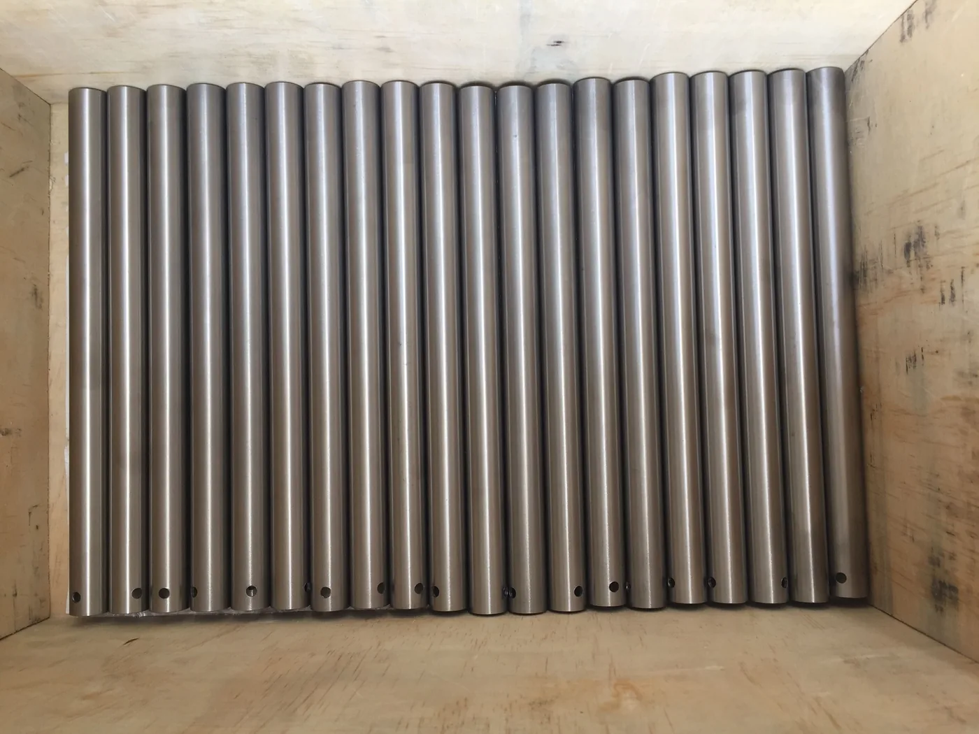 Titanium tubes packed inside a wooden export case